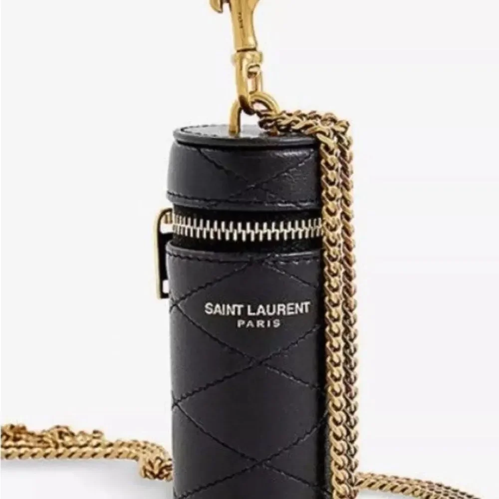 NWT Saint Laurent Black Quilted Leather Keychain Holder/ necklace  lipstick bag